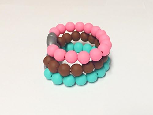 Toddler Kids Sensory Chewing Bracelet Set of THREE Turquoise Pink Brown Teething Silicone Girl Boy