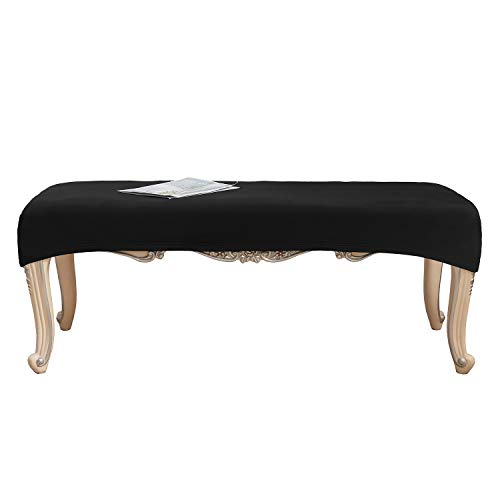 WOMACO Dining Room Bench Covers Stretch Spandex Upholstered Bench Seat Cushion Slipcovers for Kitchen Dining Bench Seat Protector (Black, Medium) - Thumbnail 7
