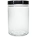 JUVITUS 25 oz Clear PET Plastic Large Refillable Jar with Black Smooth Lid (6 pack)