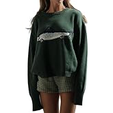 Y2k Fish Graphic Crochet Chunky Sweater Women Vintage Cottagecore Oversized Streetwear