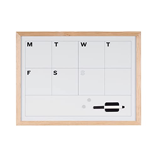 Bi-Office Lavagna Planner Settimanale, Lavagna Magnetica e Cancellabile a Secco, Cornice In Legno Pino, 90 x 60cm