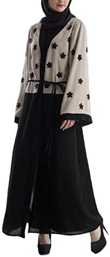 Wofupowga Women's Spliced Cardigan Muslim Turkish Abaya Long Sleeve Dress