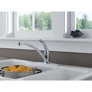 Delta Foundations Chrome Kitchen Faucet, Contemporary 3 Hole Kitchen Sink Faucet, Single Handle, Chrome B1310LF