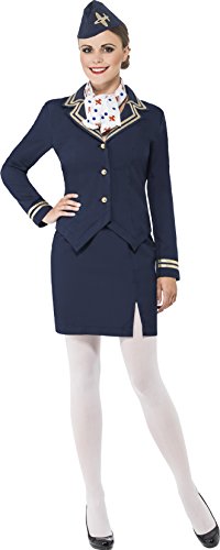 Smiffy s Women s Airways Attendant Costume, Jacket, Skirt, Scarf and Hat, Icons and Idols, Serious Fun, Size 6-8, 43878