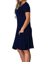 VERABENDI - Vestido de manga corta para mujer, talla grande, casual, con bolsillo suelto, vestido