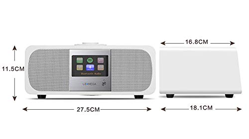 LEMEGA M3+ 20W Stereo Internet FM Digital Radio with Bluetooth, Built-in Subwoofer, USB, Aux & TFT Colour Display - White