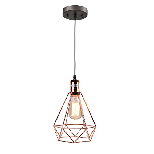 Pauwer Wire Pendant Lighting Industrial Vintage Edison Hanging Lamp Cage Shade (Rose Gold)