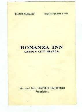 Bonanza Inn Menu Mailer Carson City Nevada 1960 S Amazon Ca