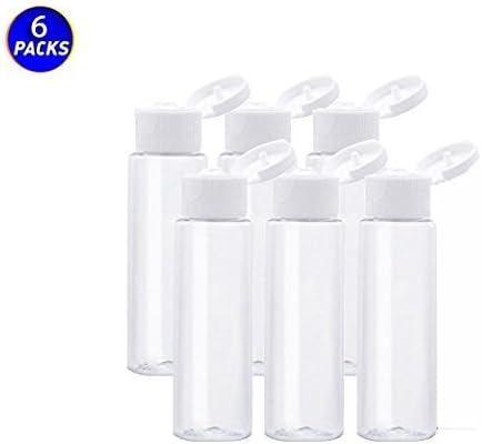 Clear Empty Plastic Bottles with Flip Top - Pack of 6, 2 Ounce Travel Size, BPA-free Refillable Bottles by Sunshinny