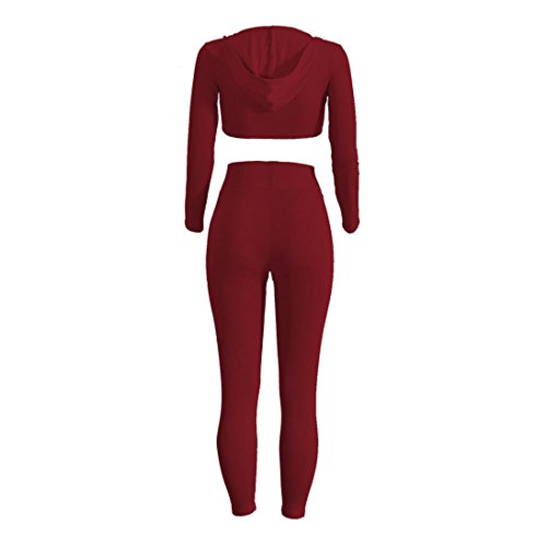 Kshion Women Fashion Split 2 Piece Set Casual Bodycon Casual Outfit Sportswear (S, Wine)