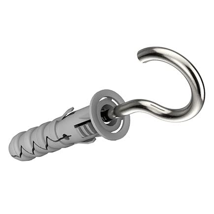 Keple C Shaped Hook Screws with M10 Wall Plugs and 5.5X90mm Eye Screws, Self Tapping C Hooks and Nylon Rawl Fixings, Universal Expansion Plugs & Wall Hooks (Pack of 25)