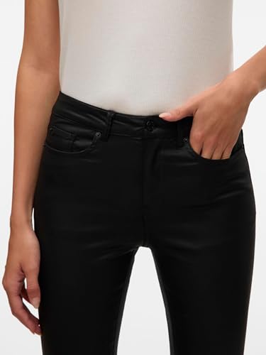 Vero Moda Women's Vmflash Mr Skinny Coated Pants Noos Jeans, Black, XL