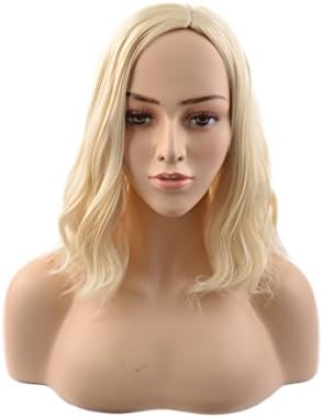 MeriCino 14" Short Bob Wigs Platinum Blonde Wavy No Bangs Wig Shoulder Length Middle Part Synthetic Wigs Natural Hair Harajuku Costume Party Wig for Women + Free Wig Cap(Blonde no Bangs)