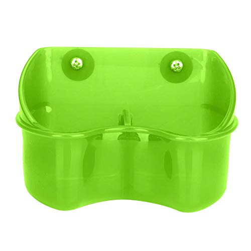 Bird Cage Feeder, Plastic Double Feeding Bowl Dish No-Mess Fixed Food Water Feeder for Parrots Budgie Cockatiel Poultry Pigeon Quail (Green)