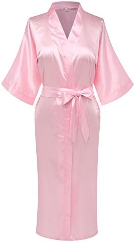 Women's Plain Color Satin Kimono Robes Elegant Style Nightgown,Long