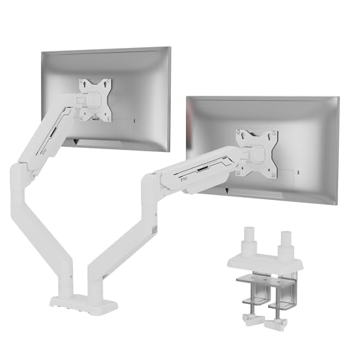 ETHU Dual Monitor Arm, Heavy Duty Monitor Desk Mount with Gas Spring, Full Adjustable VESA Monitor Mount for 17-38 inch Screens to 2-12KG, Dual Monitor Stand with Ergonomic Design, White