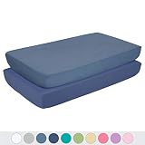 TILLYOU Silky Soft Microfiber Crib Sheets Set, Breathable Cozy Toddler Sheets Set for Boys, 28 x 52in Fits Standard Crib & Toddler Mattress, 2 Pack Navy & Gray Blue