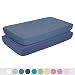 TILLYOU Silky Soft Microfiber Crib Sheets Set, Breathable Cozy Toddler Sheets Set for Boys, 28 x 52in Fits Standard Crib & Toddler Mattress, 2 Pack Navy & Gray Blue