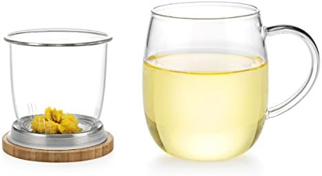 Samadoyo Borosilicate Glass Contemporary Design Tea Infuser Cup Bamboo Lid S'024A 500ml