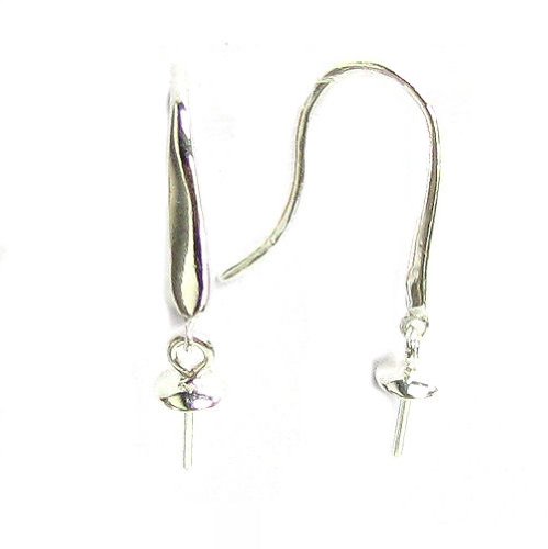 2 pcs .925 Sterling Silver Earring French Hook Earwire 4mm Pearl Cup & Pin for Half Drilled Pearls/Stone/Findings/Bright