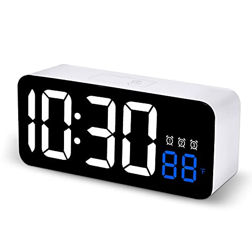 Digital Alarm Clock with Big White Bold Digit Display, Easy Set Up, 12