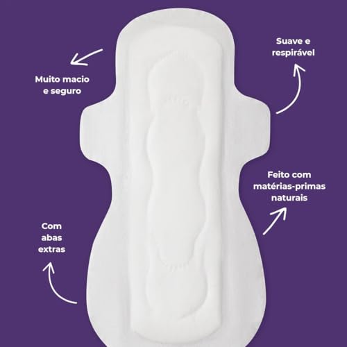 Absorvente Noturno Amai, Fluxo Intenso, Algodão Sem Químicos, Ultra Confortável, Hipoalergênico, Com Abas, Zero Plástico Comum (8 unidades)