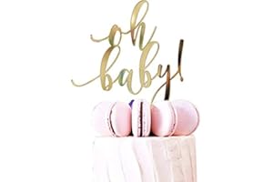 Oh Acrylic Baby! Cake Topper Happy Birthday New Borth Age 1st Gender Reveal Baby Shower Cake Decoration Anniversary (Gold)