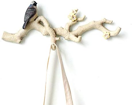 YANGMAN Decor Wall Mounted Coat Rack Birds On Tree Branch Hanger With 3 Hooks For Coats, Hats, Keys, Towels, Clothes Storage Hanger 44X20 Cm,Beige