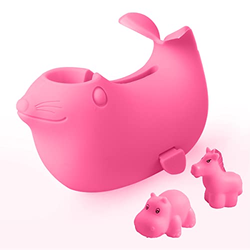 Bath Spout Cover - Tub Faucet Cover Baby - Bathtub Faucet Cover for Kids - Kids Bathroom Accessories Tub Faucet Protector for Baby - Soft Silicone Spout Cover Pink Sea Lions