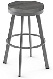 Amisco Warner Swivel Metal Barstool in Glossy Grey Metal and Light Gray Distressed Wood
