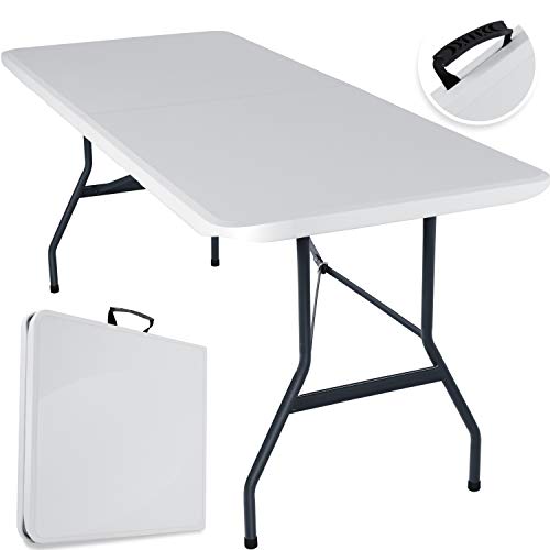 KESSER® Buffettisch Tisch klappbar Kunststoff 183x76 cm Campingtisch Partytisch Klapptisch Gartentisch für Garten, Terrasse und Balkon zusammenklappbar 6 Personen inkl. Tragegriff, Weiß