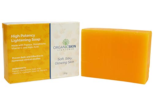 Organic Skin Lightener – High Potency Lightening Soap made with Vitamin C, Papaya, Glutathione and Kojic Acid - for Discoloration on Face, Neck, and Body (1 Pack) Organic Skin Lightener – High Potency Lightening Soap made with Vitamin C, Papaya, Glutathione and Kojic Acid - for Discoloration on Face, Neck, and Body (1 Pack)