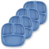 Re-Play Toddler Plates with Dividers - Deep-Walled 3 Compartments Divided Plates for Kids - Dishwasher & Microwave Safe - Made in USA - Set of 4-7.37" x 7.37" x 1.25" - Denim