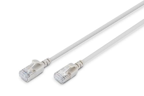 Digitus LAN cable Cat. 6A – 1m – slim version AWG 32/7 – 10 Gbit/s – RJ45 network cable – F/FTP – PoE+ – LSZH – Compatible with Cat. 7, Cat. 6, Cat. 5e – grey