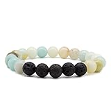 Bivei Lava Rock Stone Essential Oil Diffuser Bracelet - Natural Semi Precious Gemstone Beads Healing Crystal Bracelet(Amazonite)