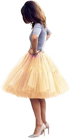 Women's Midi Tulle Tutu Skirt Puffy Princess Five Layers A line 50s Petticoat Crinoline Underskirt Prom Party ICY076