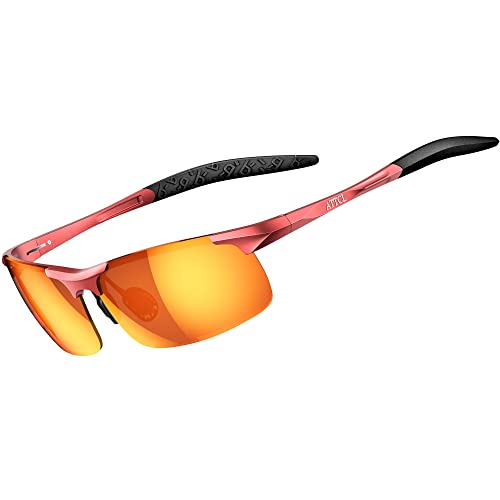 ATTCL Men's Sports Polarized Sunglasses For Driver Golf Fishing Unbreakable Metal Frame (Orange-frame/Red lens mirrored)