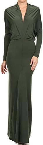 MULTI WAY Reversible PLUNGING Convertible MAXI DRESS Off One Shoulder Halter (S, Olive)