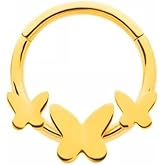 Pierced Owl 16GA 316L Stainless Steel Triple Butterfly Lined Hinged Segment Clicker Ring