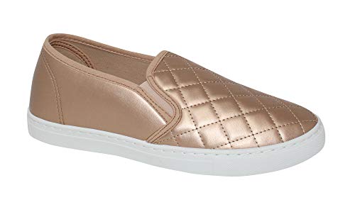 Anna Home Collection Women's Slick Ligh Weight Comfort Slip On Quilted Fashion Sneakers, Rosegold, 10