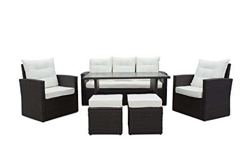 Modern 6-Piece Outdoor Furniture Dining Set, Patio Rattan Table and Chairs (Brown/Beige)