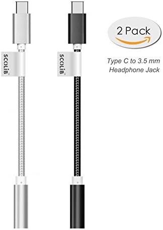Type C to 3.5mm SCOLIB Moto Z Audio Headphone Stereo Adapter Connector,USB C to 3.5mm Audio Microphone Female Adapter for Moto Z Droid,XPS13,Type C Port Devices(Black &amp; Silver) (Black&amp;silver)
