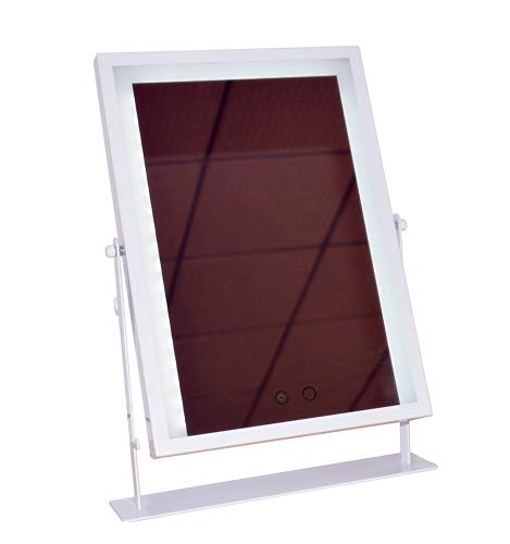 New Hollywood Lighted Vanity Mirror LED Dimmable Makeup Mirror with Lights Desktop Bathroom Mirror 3 Light Source Modes Touch Screen 180° Adjustable Angle (White)