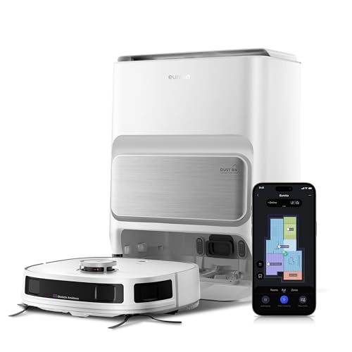 EUREKA J12 Ultra Roboterstaubsauger mit Wischfunktion (Selbstentleerung, Wasch- und Trocknung), 5000Pa Saugkraft, Rotierende Wischfunktion, Dual-LiDAR Navigation, 3D KI-Hindernisvermeidung