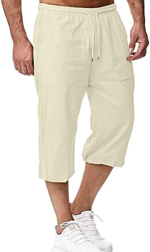 LVCBL Men's Linen Long Shorts Capri Pants Men Below Knee Summer