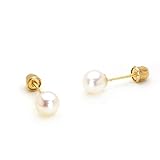14k Yellow Gold 4-6mm Simulated Pearl Children Screw Back Baby Girls Earrings