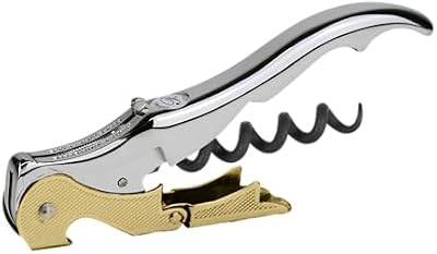 GENUINE Slider Boss 150 - Sacacorchos de camarero premium profesional - Fabricado en España - Con doble palanca articulada, navaja cortacápsulas tipo cúter y abrebotellas (Cromado + Dorado)