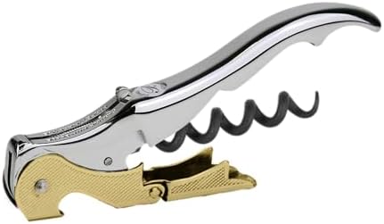 GENUINE Slider Boss 150 - Sacacorchos de camarero premium profesional - Fabricado en España - Con doble palanca articulada, navaja cortacápsulas tipo cúter y abrebotellas (Cromado + Dorado)
