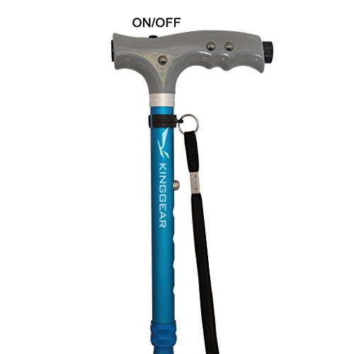 KingGear Travel Adjustable Folding Canes and Walking Sticks for Men and Women - Led Light and Easy Grip Handle for Arthritis Seniors Disabled and Elderly - Best Mobility Aids Cane (Blue)