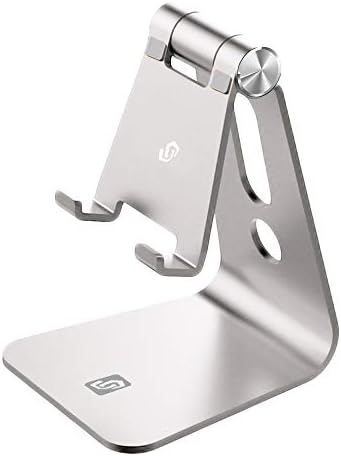 SuuLink Adjustable Cell Phone Stand Holder for Desk, Multi-Angle Switch Aluminum Cradle Dock for iPhone X 8 7 6 6s Plus 5 5s 5c Samsung Galaxy Huawei and Android Smartphone Tablets iPad (Silver)
